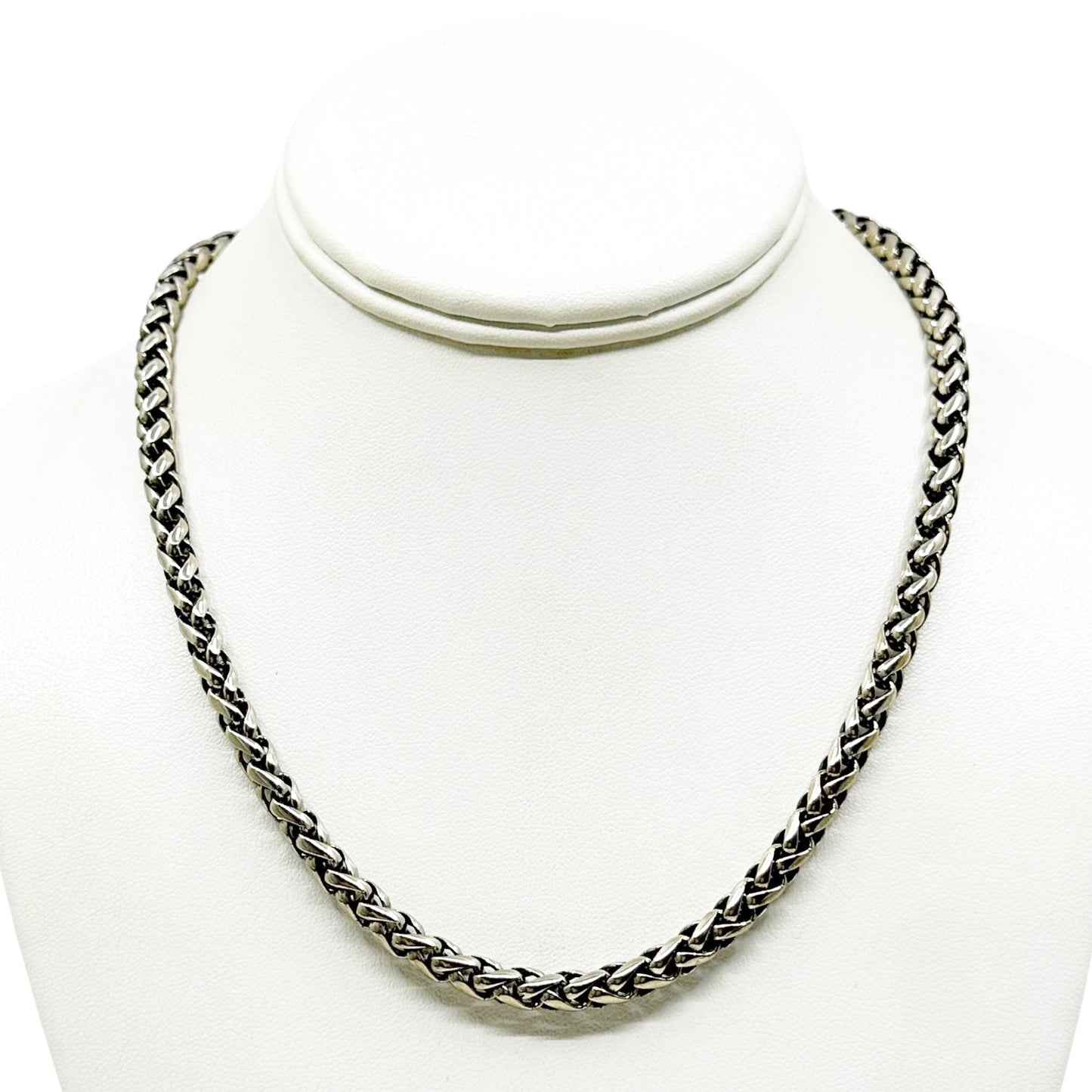 Silver tone wheat link chain necklace