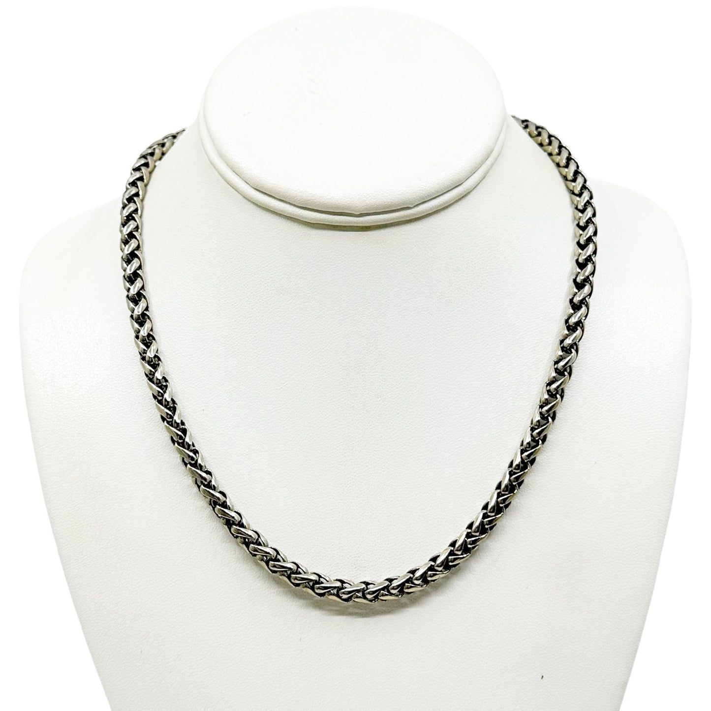 Silver tone wheat link chain necklace