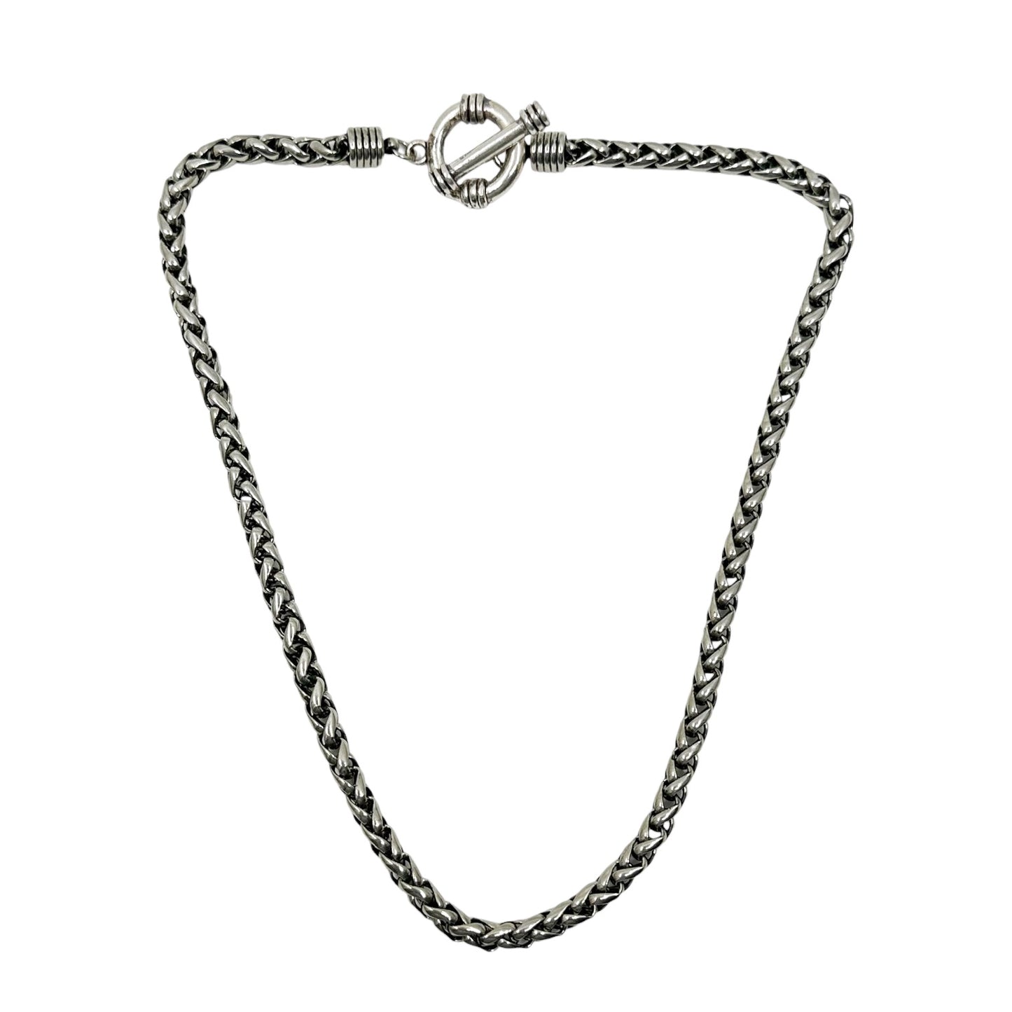 Silver tone wheat link chain necklace