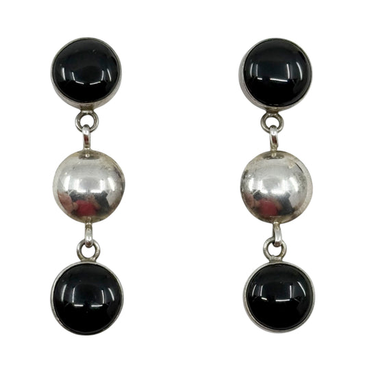 Navajo Benson Manygoats sterling silver onyx drop earrings - GM162