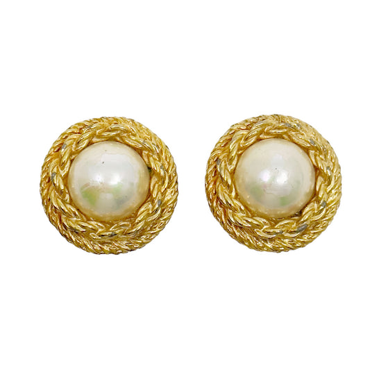 Vintage Christian Dior Gold tone pearl clip on earrings