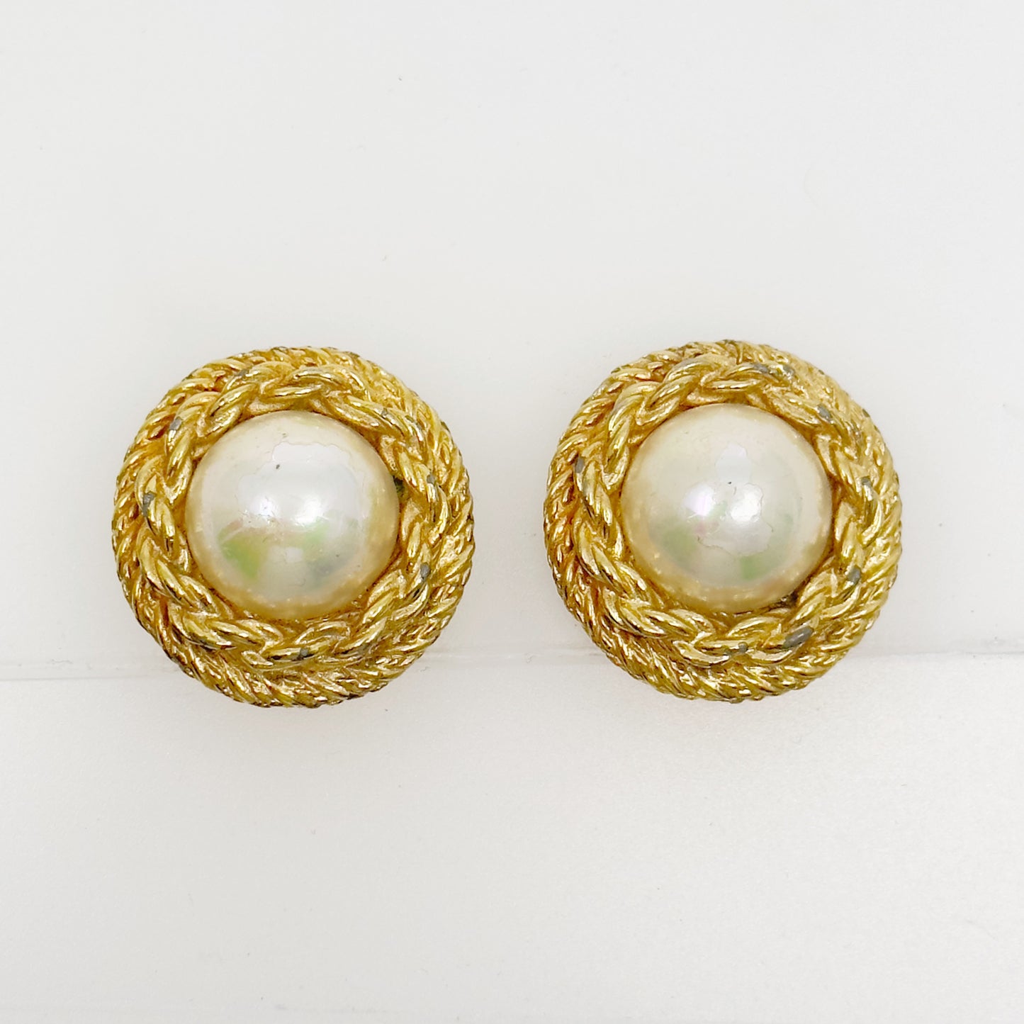 Vintage Christian Dior Gold tone pearl clip on earrings