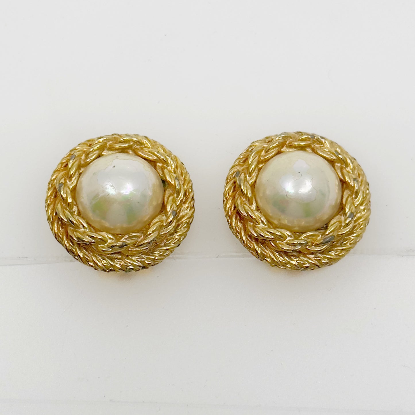 Vintage Christian Dior Gold tone pearl clip on earrings