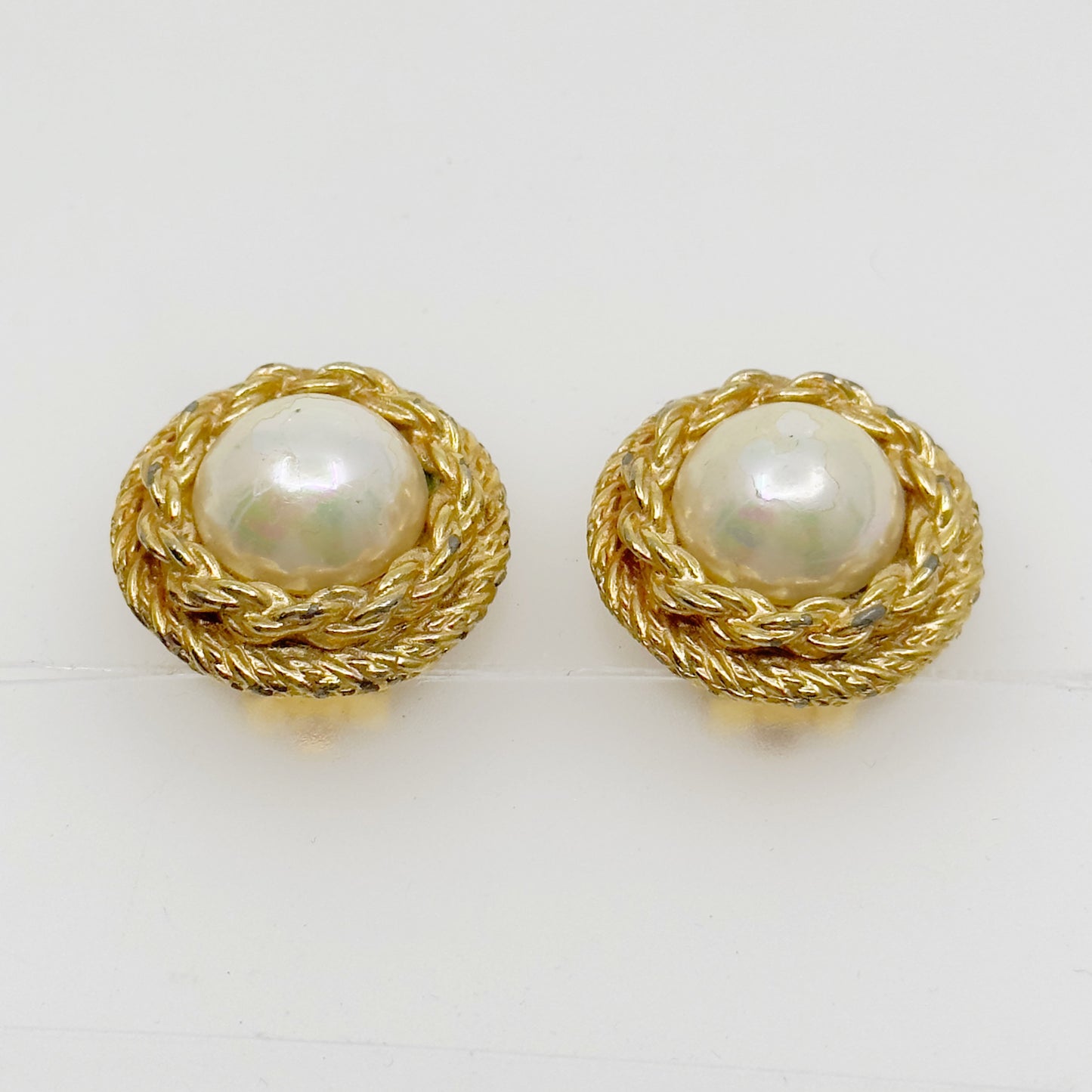 Vintage Christian Dior Gold tone pearl clip on earrings