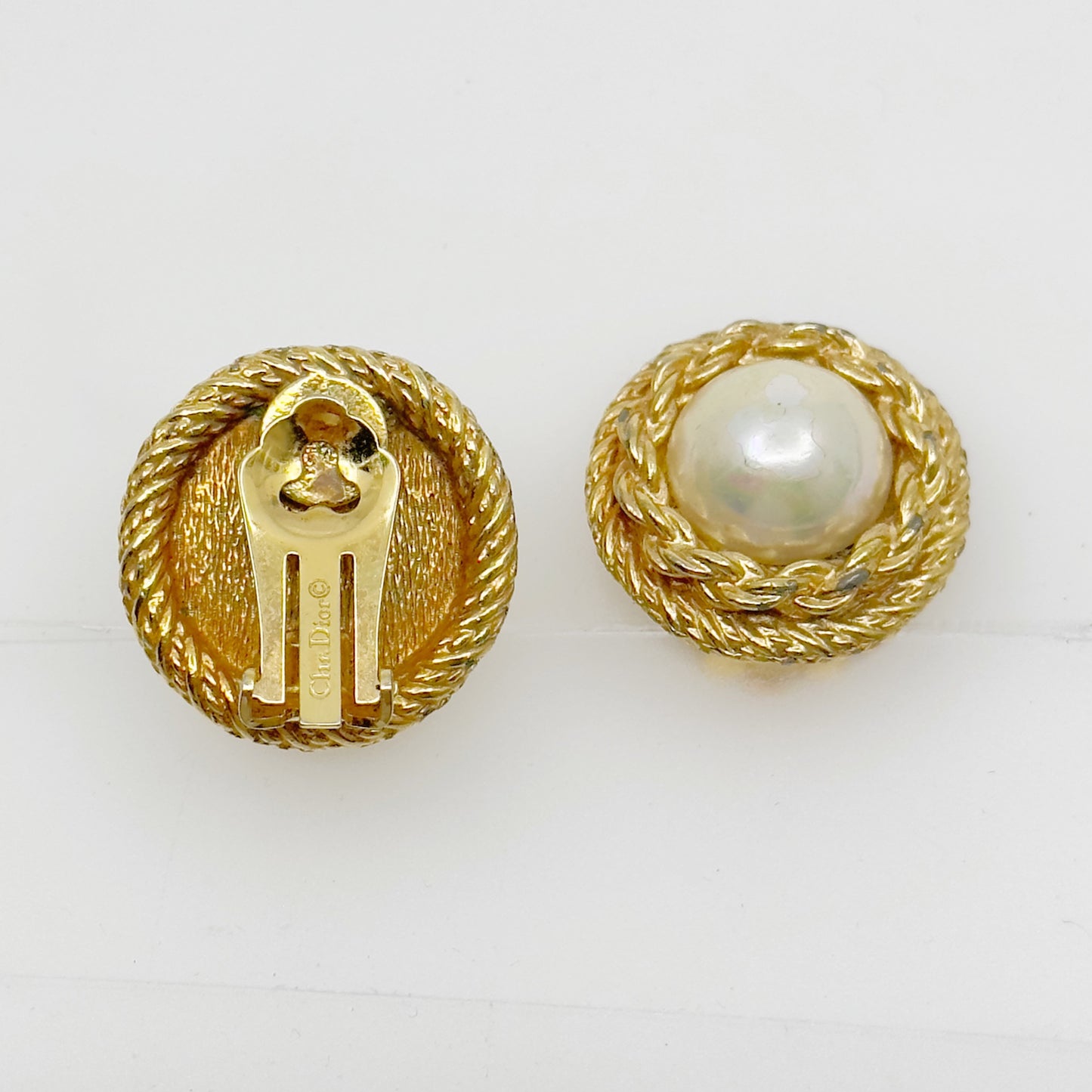 Vintage Christian Dior Gold tone pearl clip on earrings