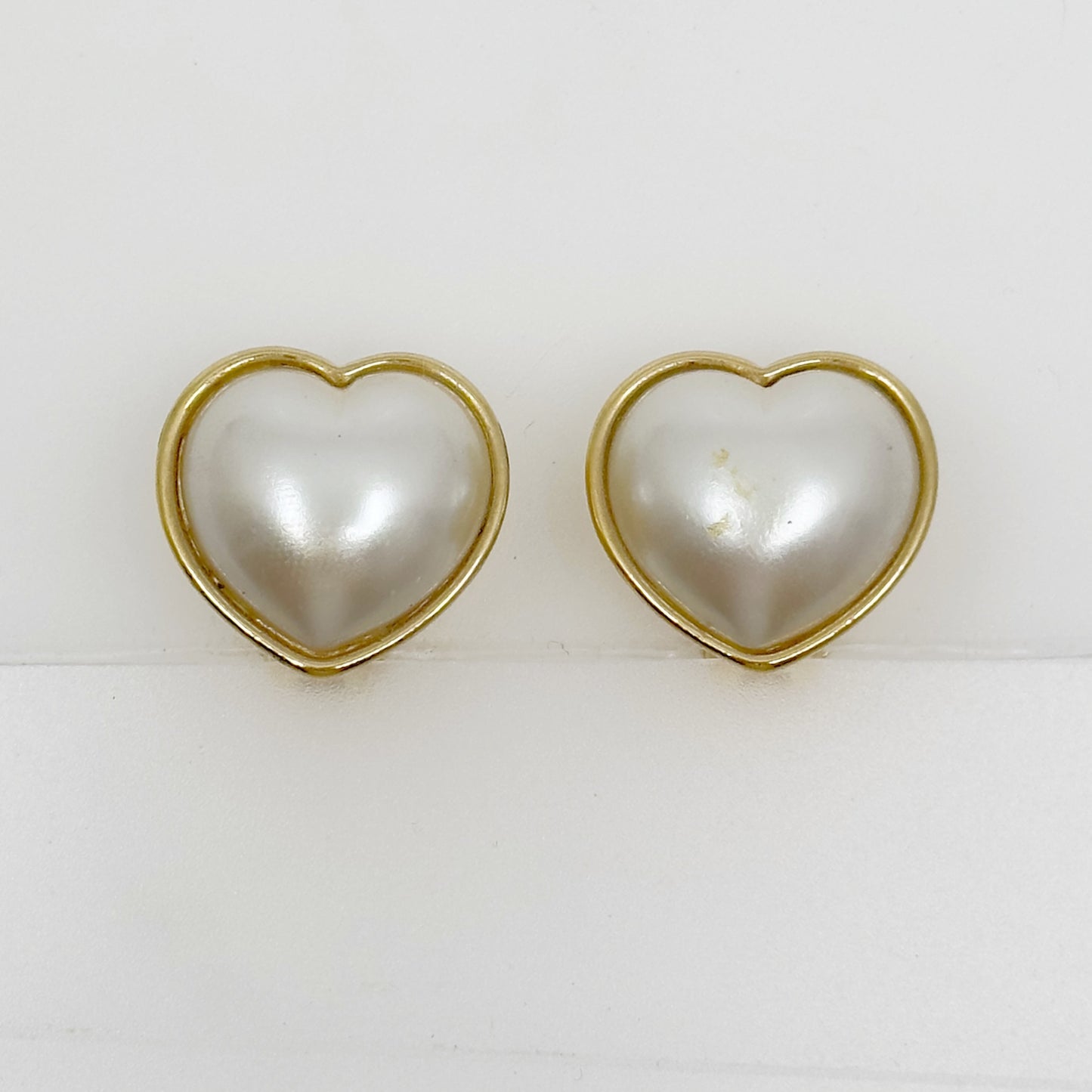 Vintage Gold tone heart pearl clip on earrings