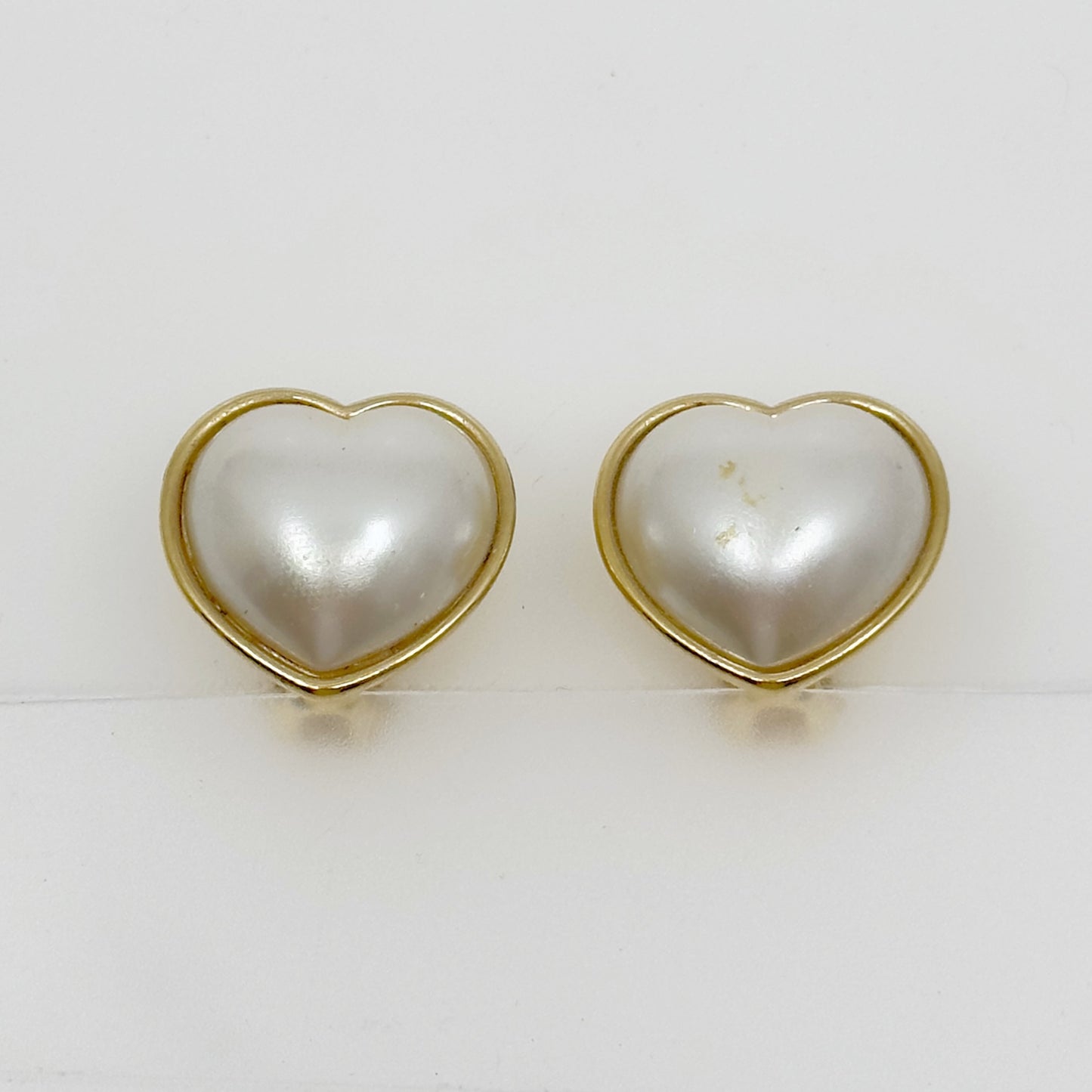 Vintage Gold tone heart pearl clip on earrings