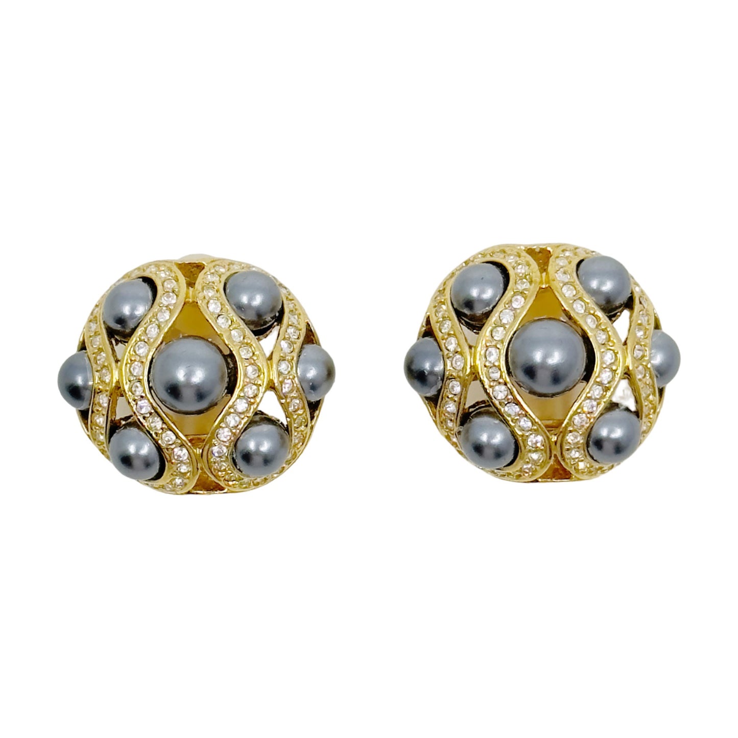 Gold tone pearl & rhinestone clip on earrings