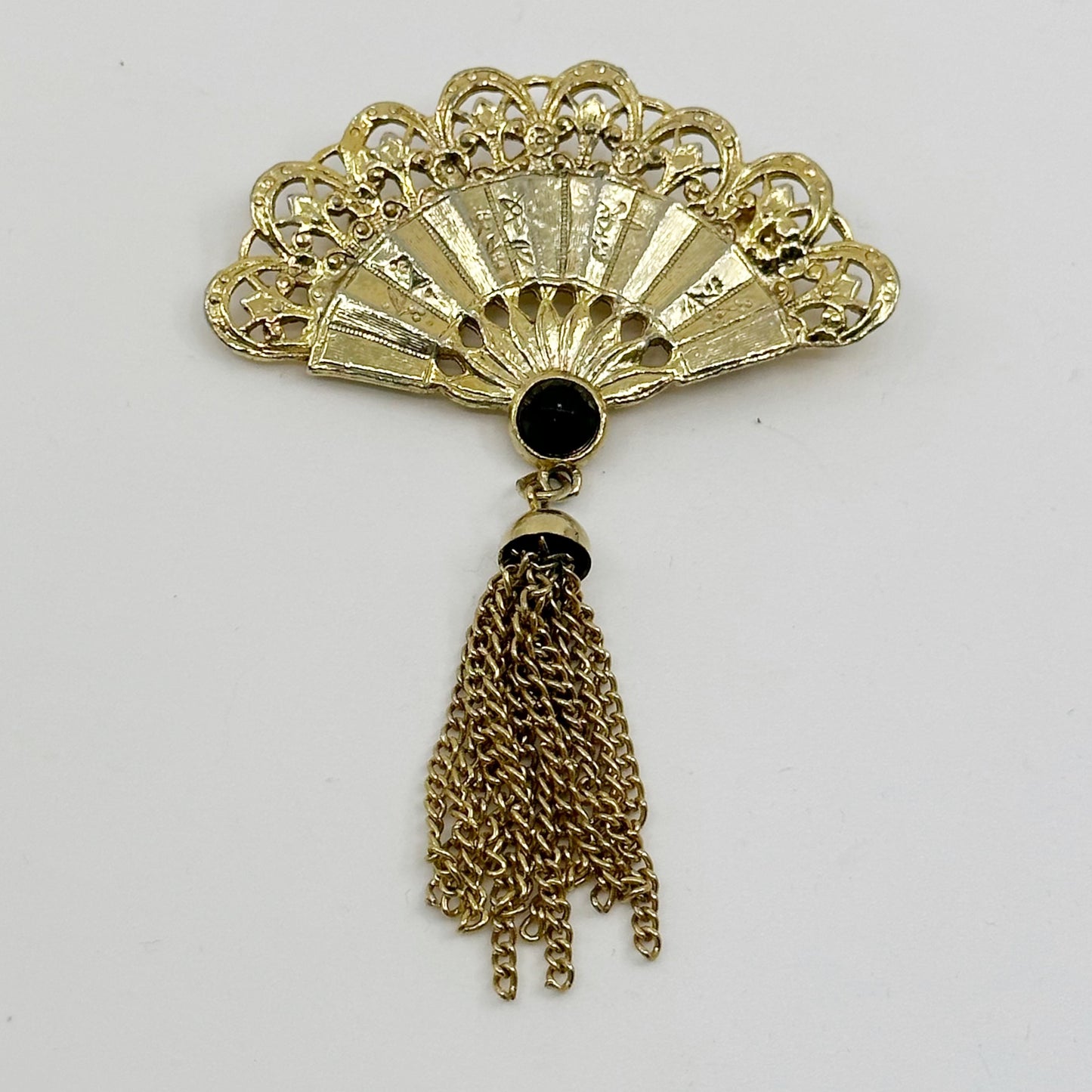 Vintage Gold tone tassel fan brooch