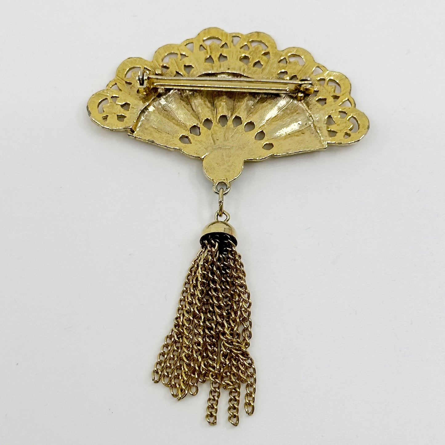 Vintage Gold tone tassel fan brooch