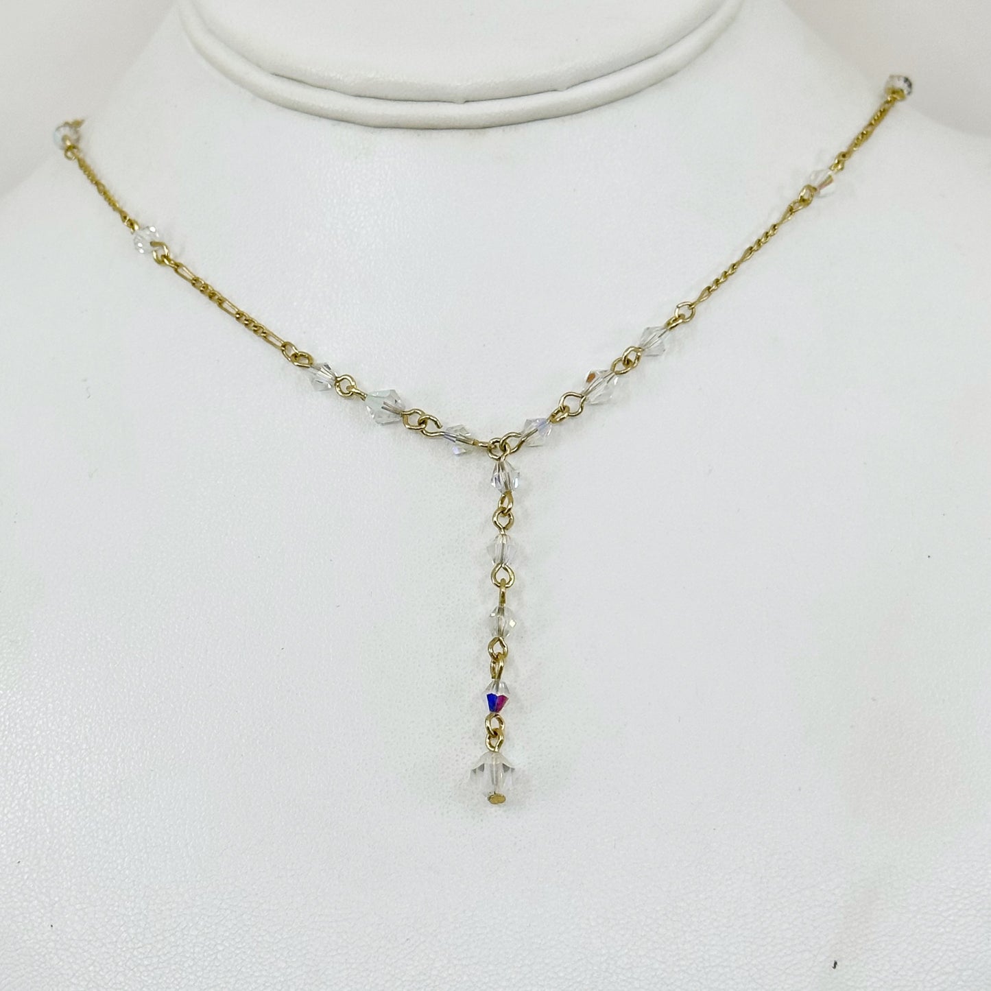 Hand Made Gold tone AB clear crystal bead Necklace