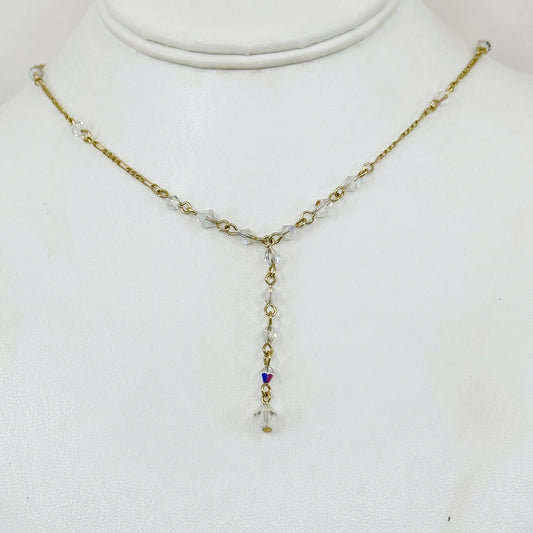 Hand Made Gold tone AB clear crystal bead Necklace