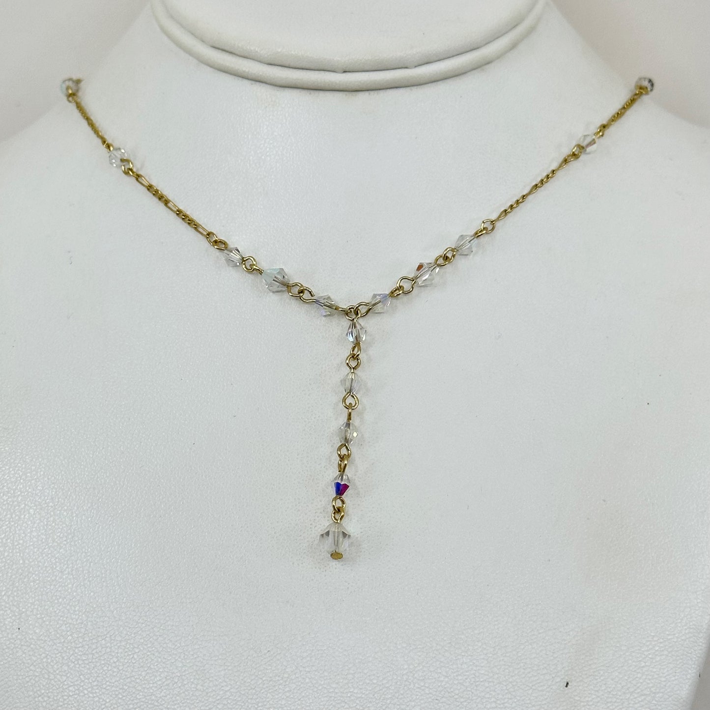 Hand Made Gold tone AB clear crystal bead Necklace