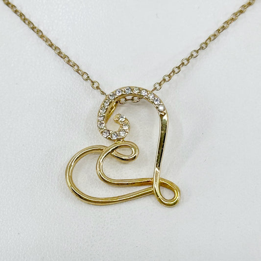 Gold tone rhinestone heart Pendant Necklace