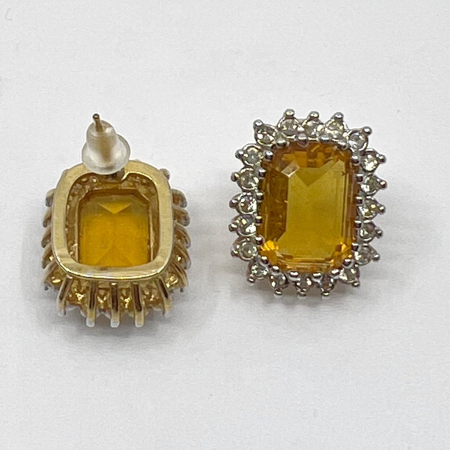 Vintage gold tone citrine glass & rhinestone earrings