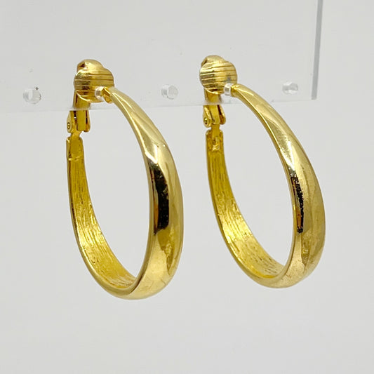 Vintage gold tone clip on hoop earrings