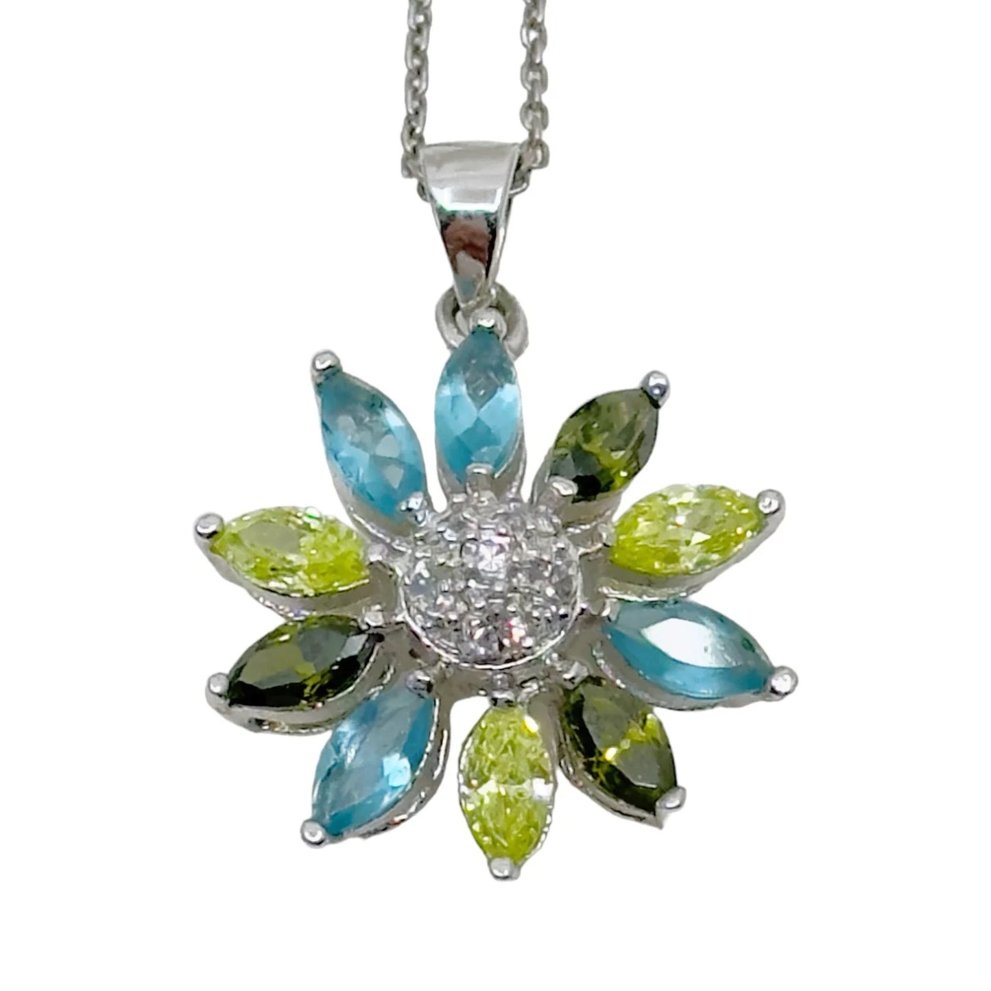 Silver plated cubic zirconia flower pendant