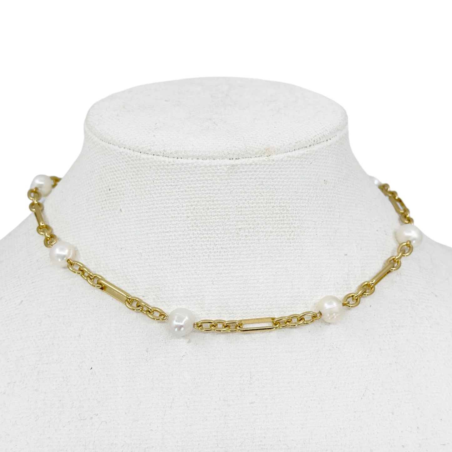 Gold tone freshwater pearl choker necklace