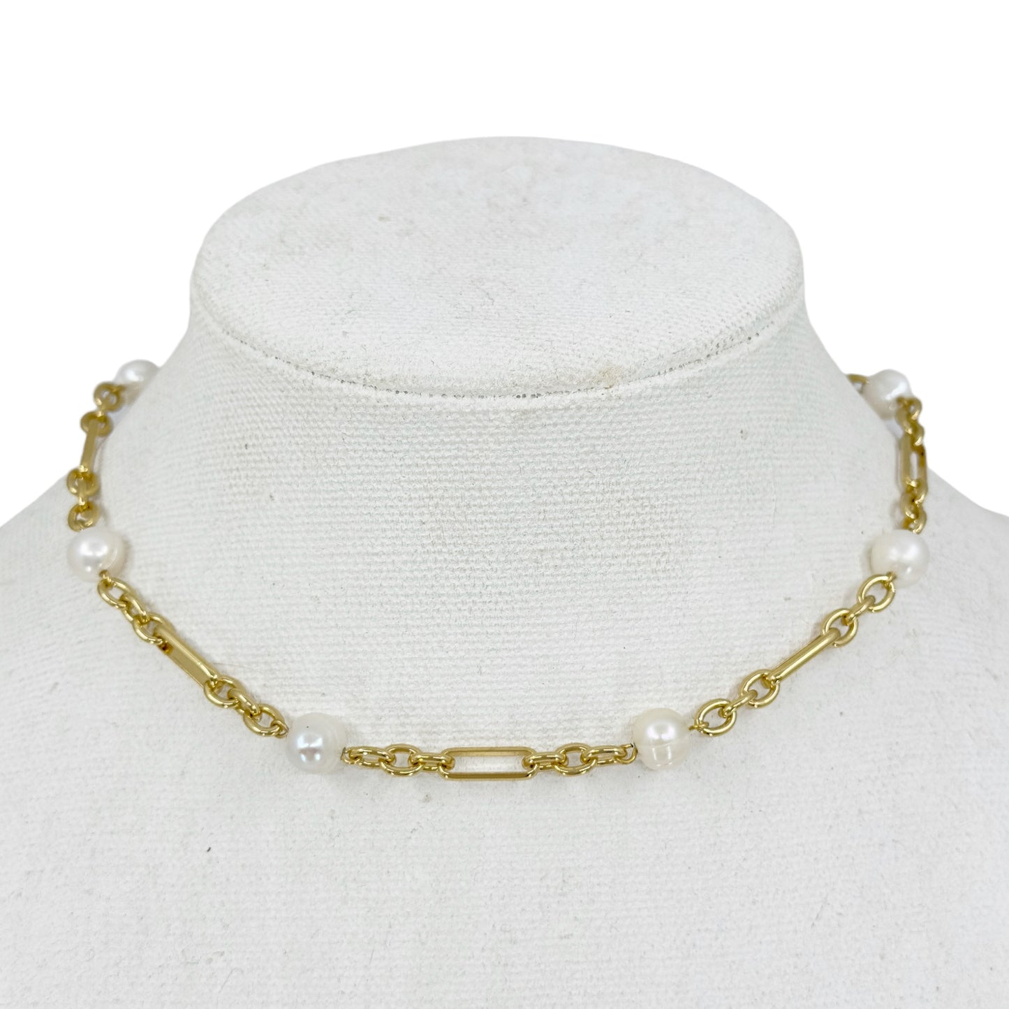 Gold tone freshwater pearl choker necklace