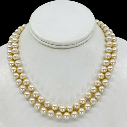 Vintage Gold filled double strand pearl & cubic zirconia necklace