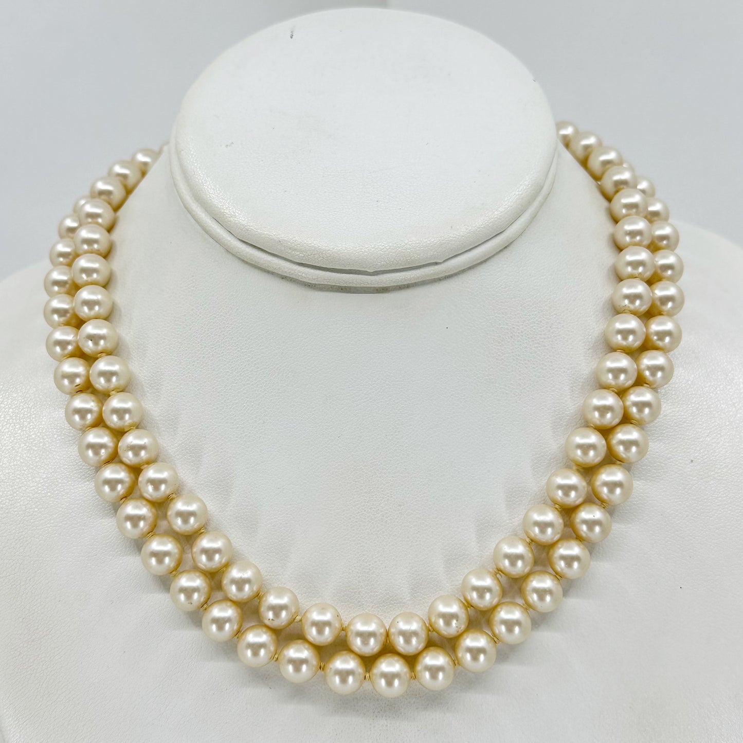 Vintage Gold filled double strand pearl & cubic zirconia necklace