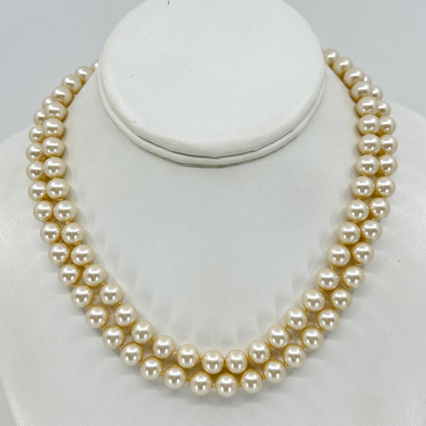 Vintage Gold filled double strand pearl & cubic zirconia necklace