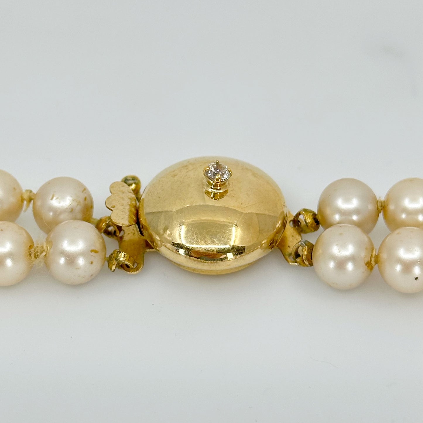 Vintage Gold filled double strand pearl & cubic zirconia necklace