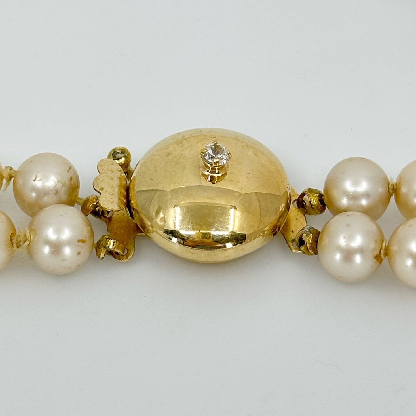 Vintage Gold filled double strand pearl & cubic zirconia necklace