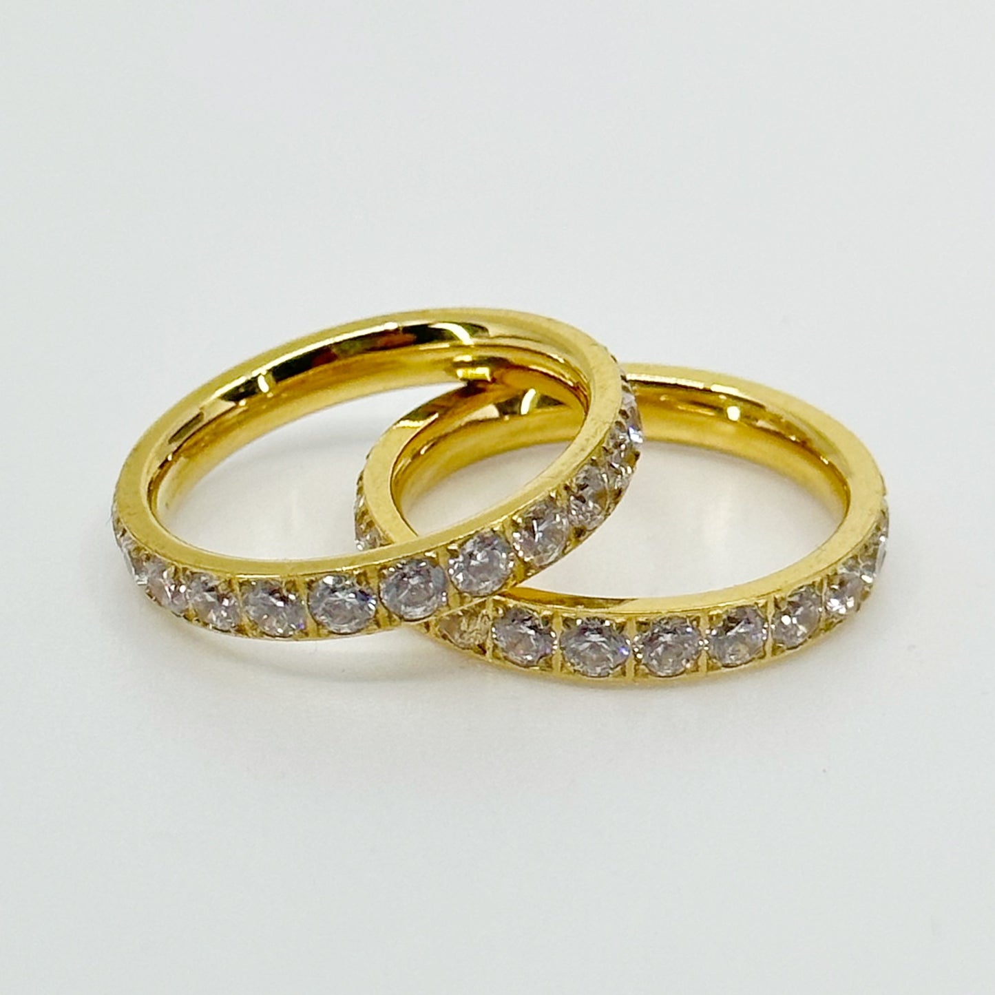 2 18k gold over Titanium Cubic zirconia band ring set