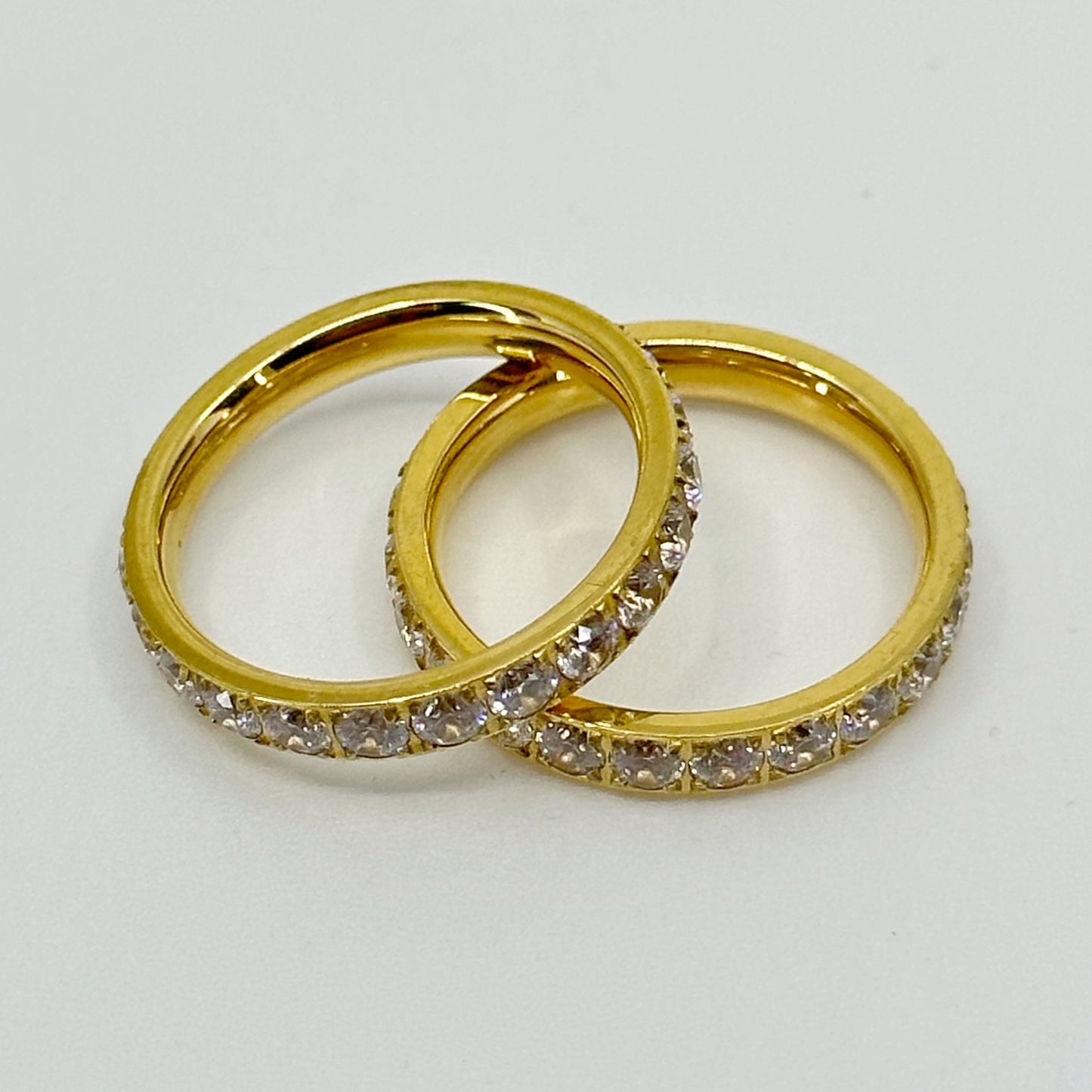 2 18k gold over Titanium Cubic zirconia band ring set