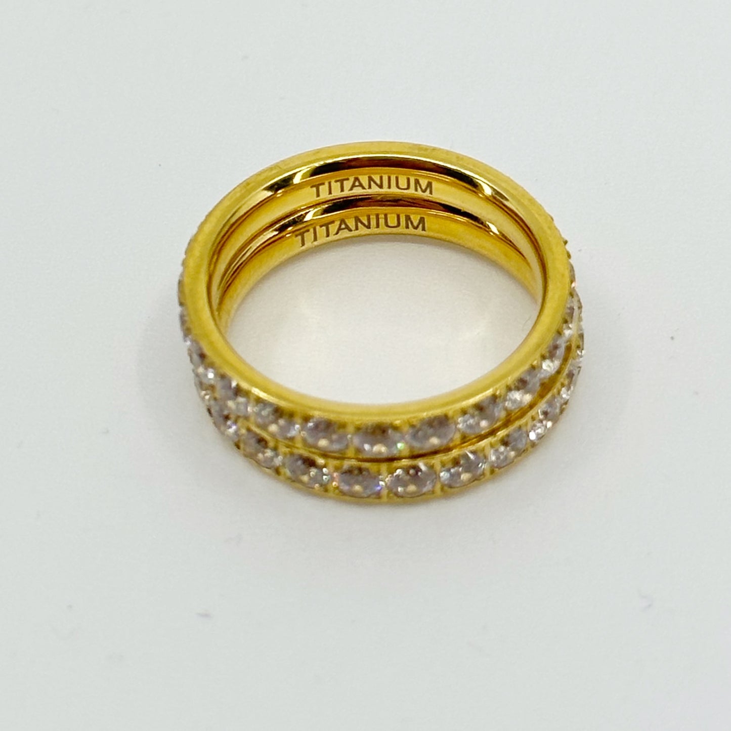 2 18k gold over Titanium Cubic zirconia band ring set