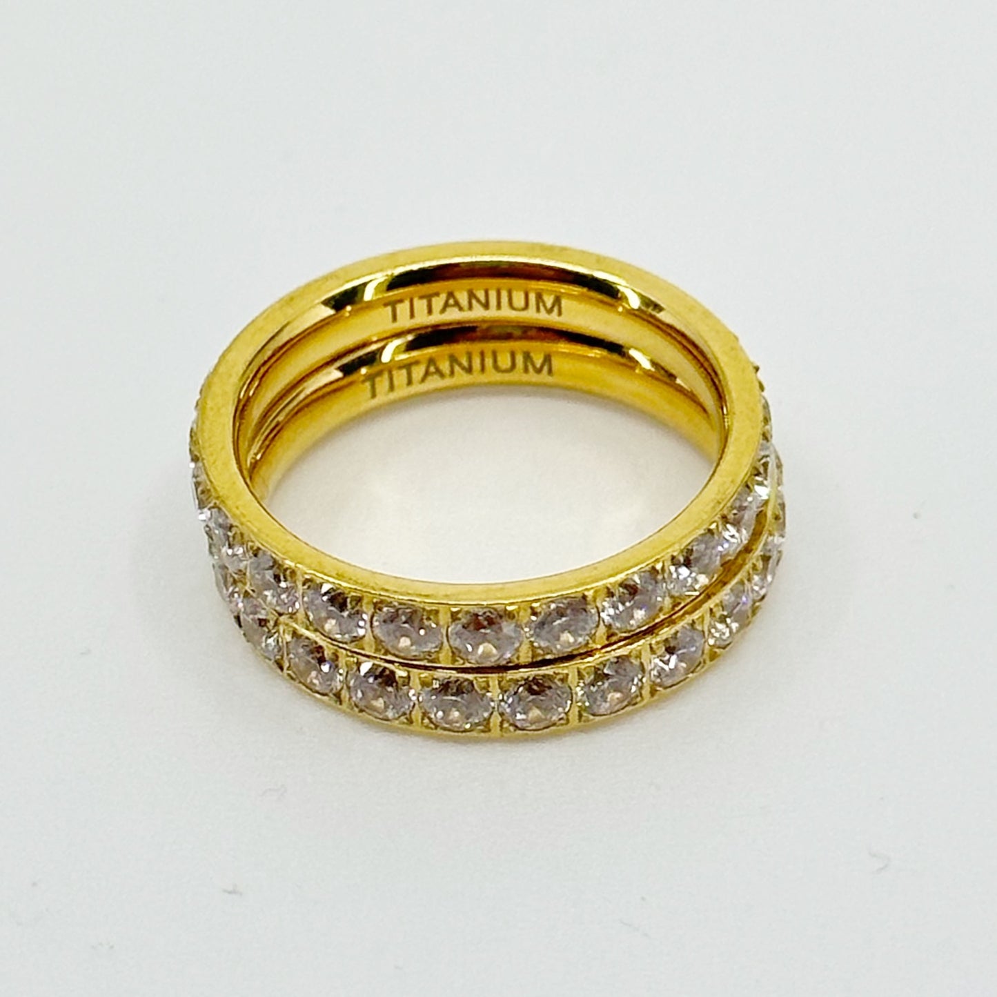 2 18k gold over Titanium Cubic zirconia band ring set