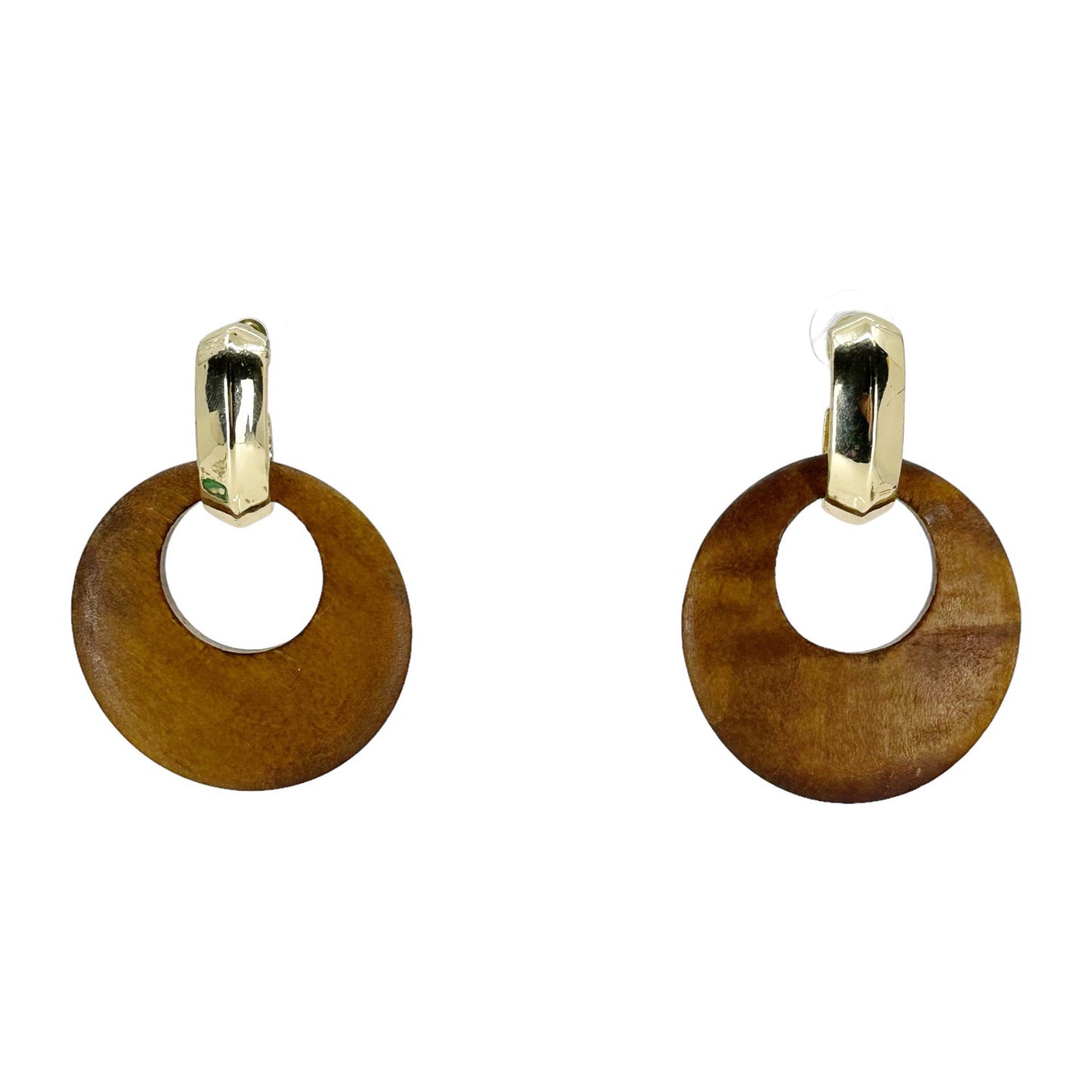 Kenneth J Lane gold tone wood Doorknocker earrings