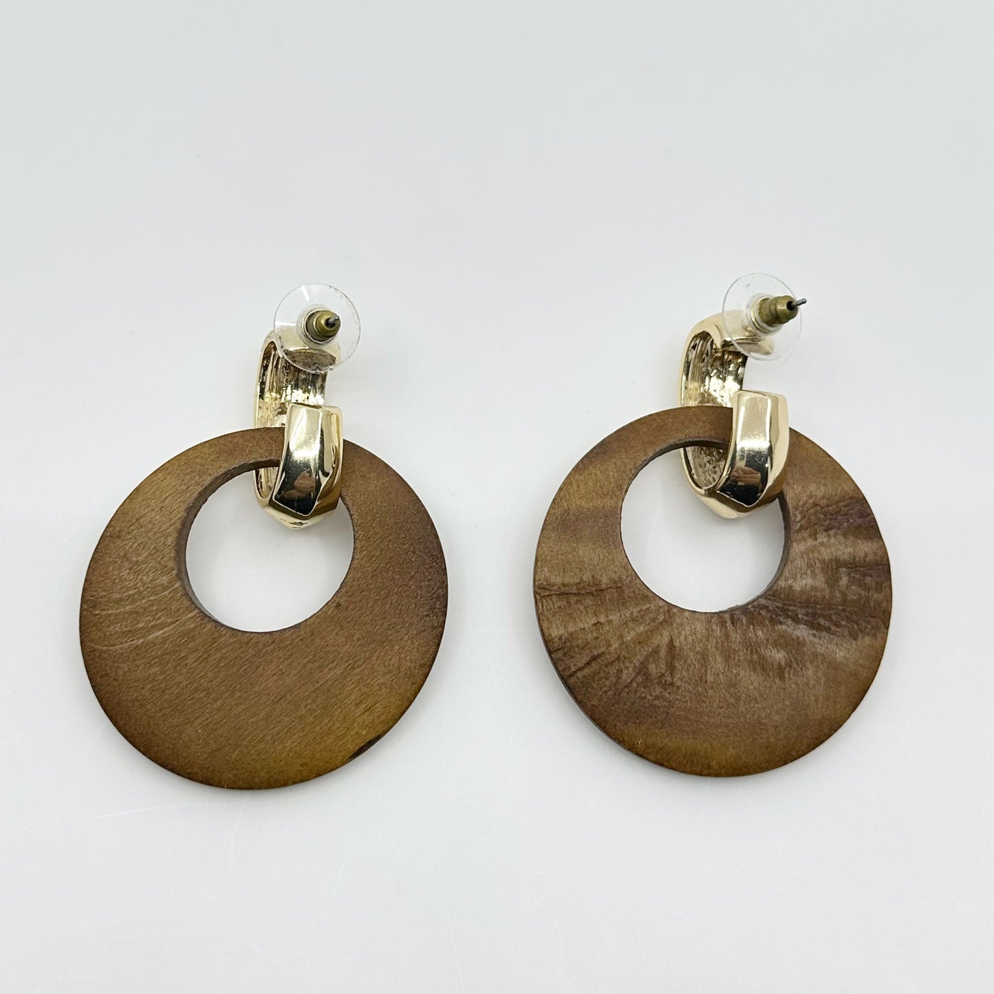 Kenneth J Lane gold tone wood Doorknocker earrings