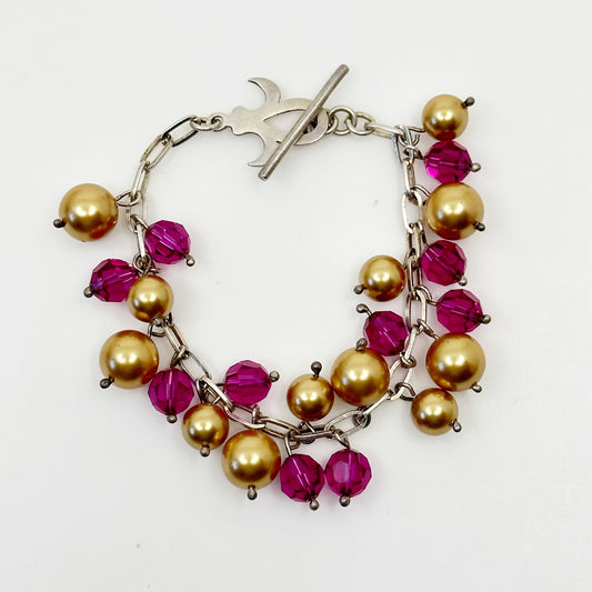 Sterling silver crystal & pearl cha cha cha charm bracelet - GM168