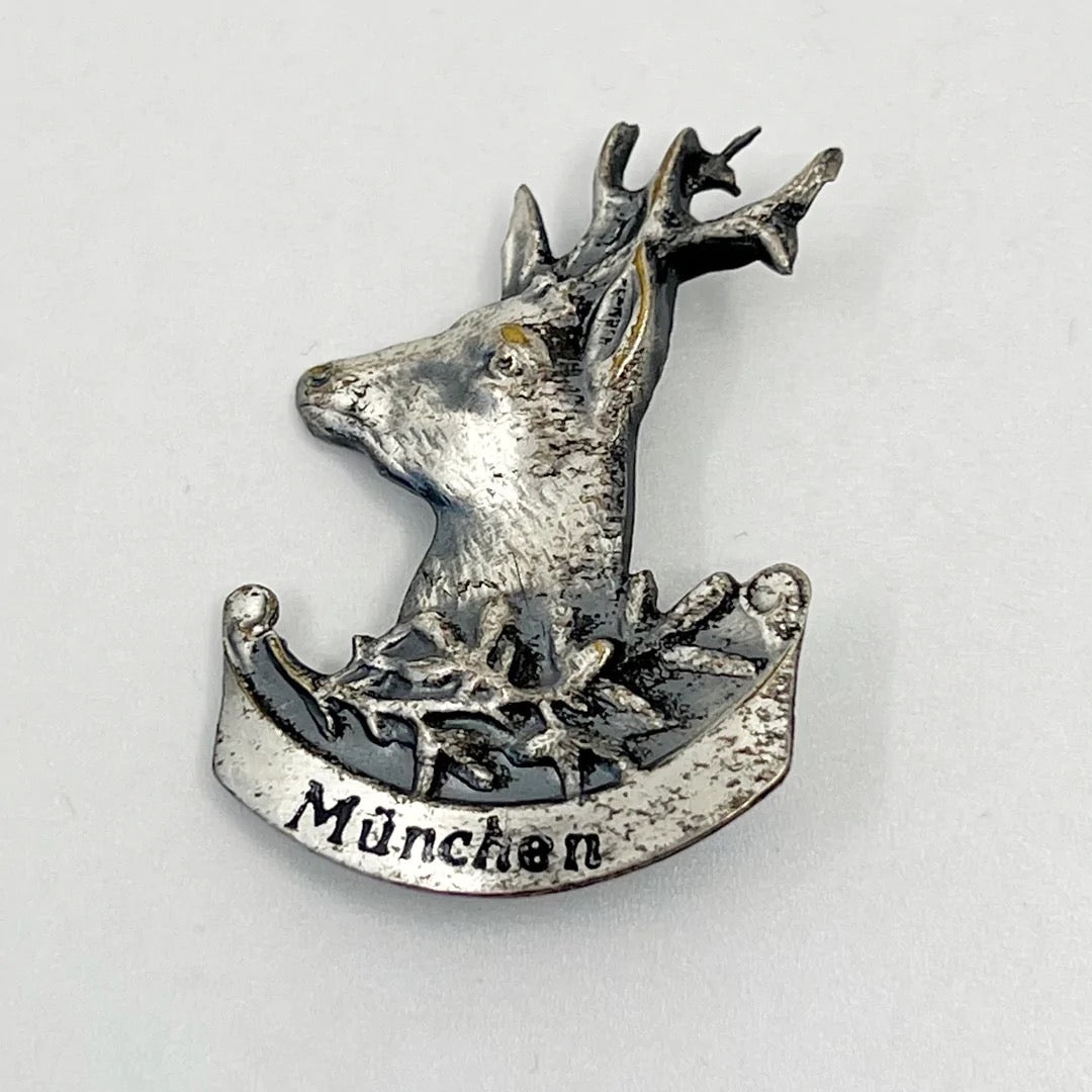 Vintage silver plated Munchen deer brooch