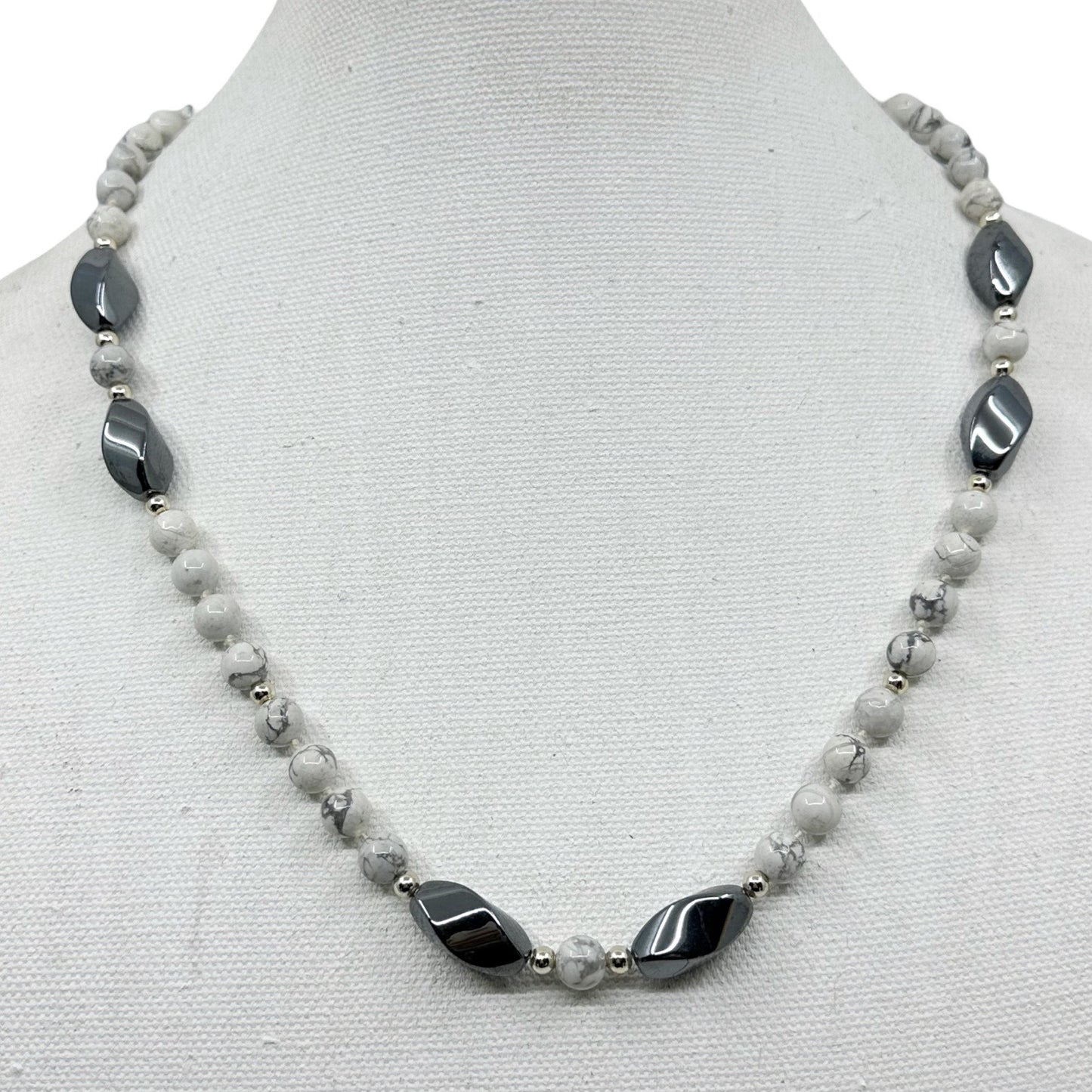 white jasper & hematite bead necklace