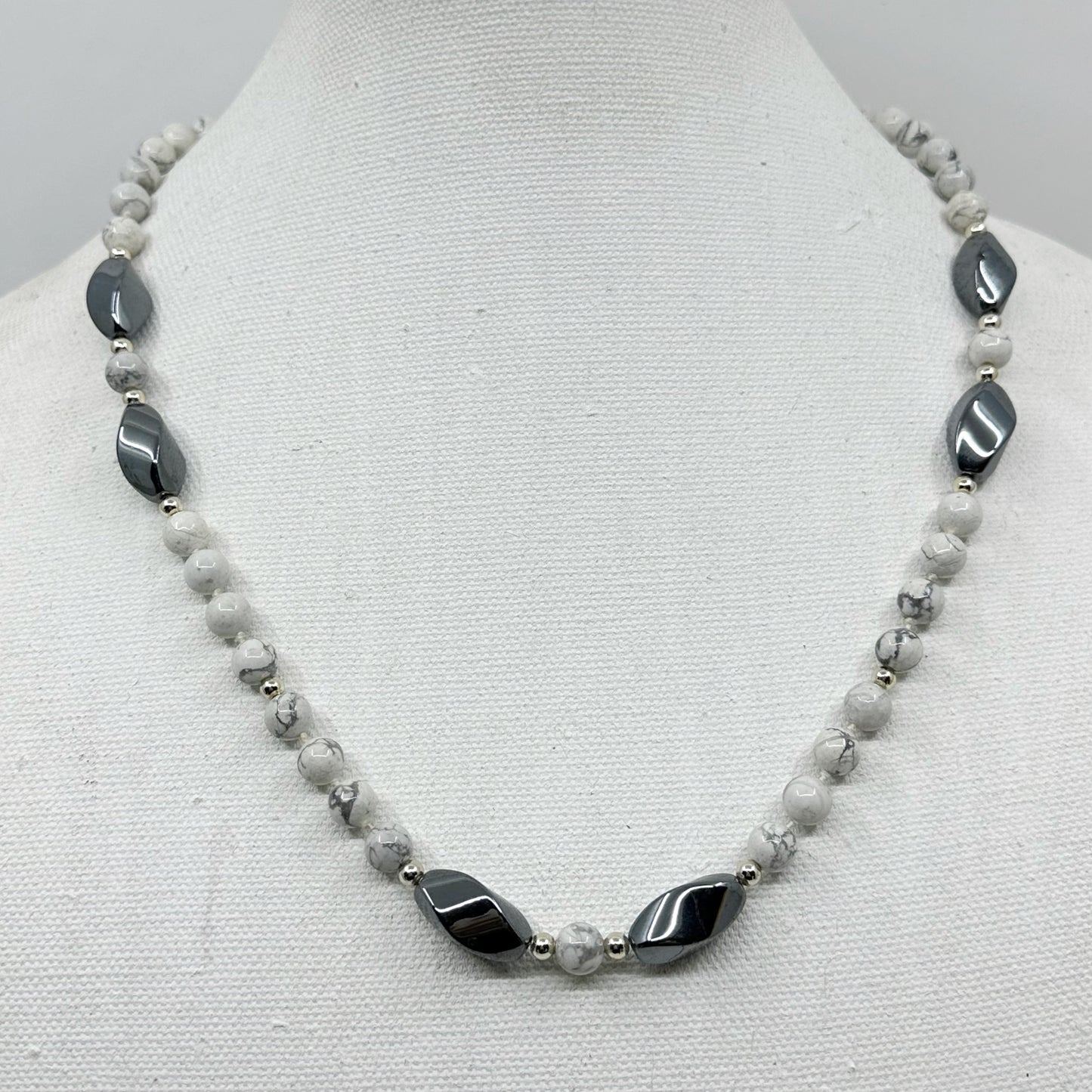 white jasper & hematite bead necklace