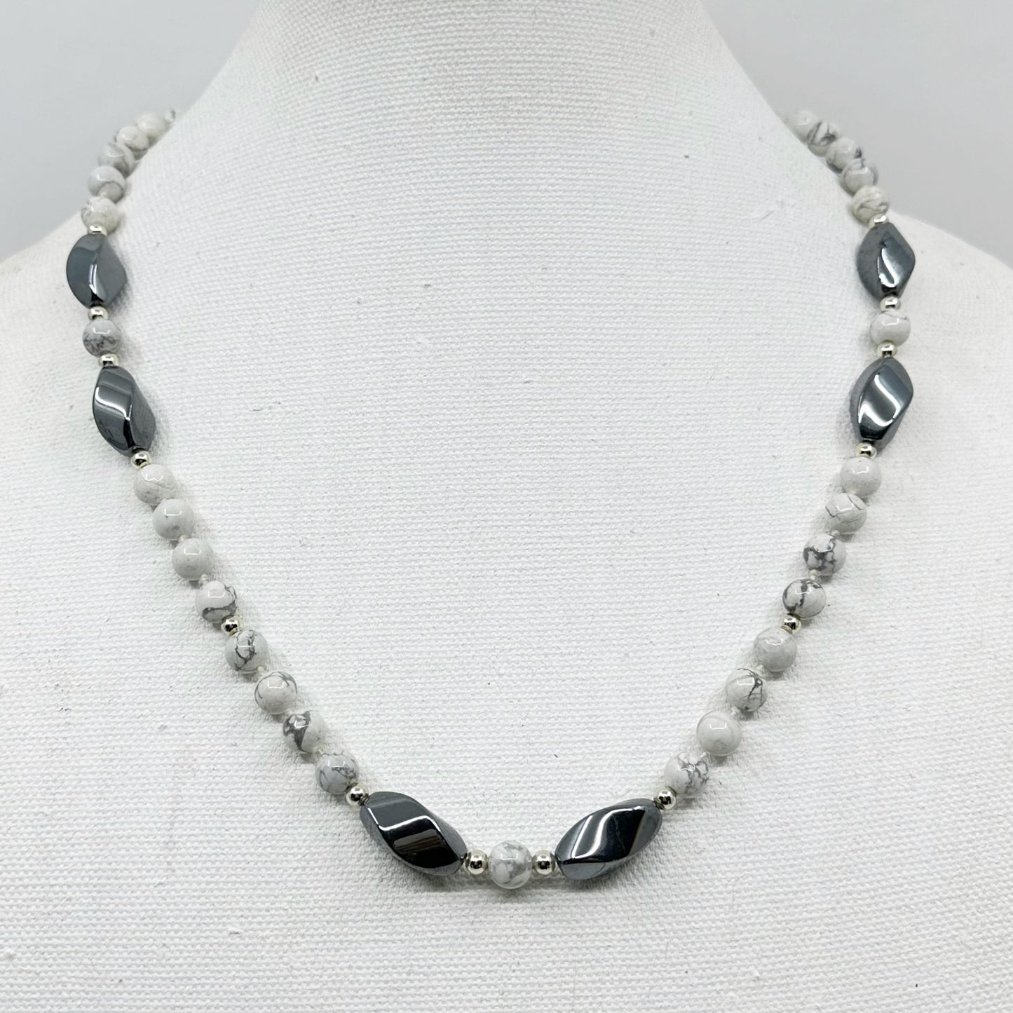 white jasper & hematite bead necklace