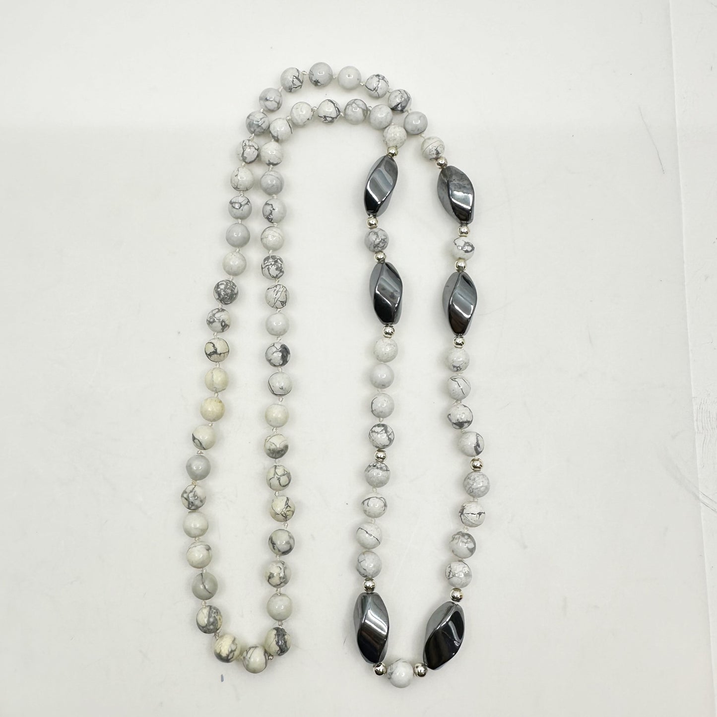 white jasper & hematite bead necklace