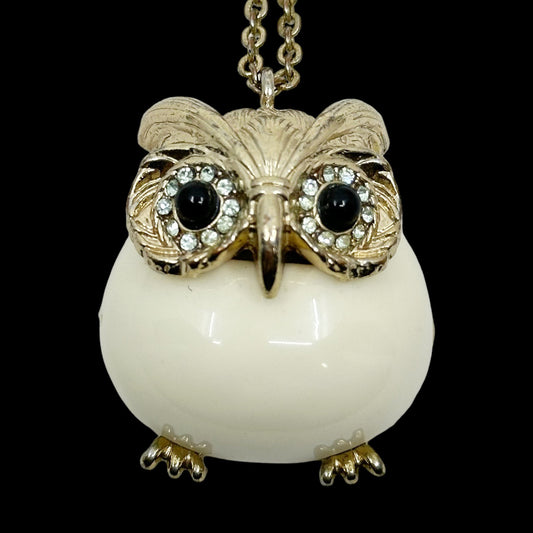 Vintage gold tone jelly belly owl rhinestone necklace