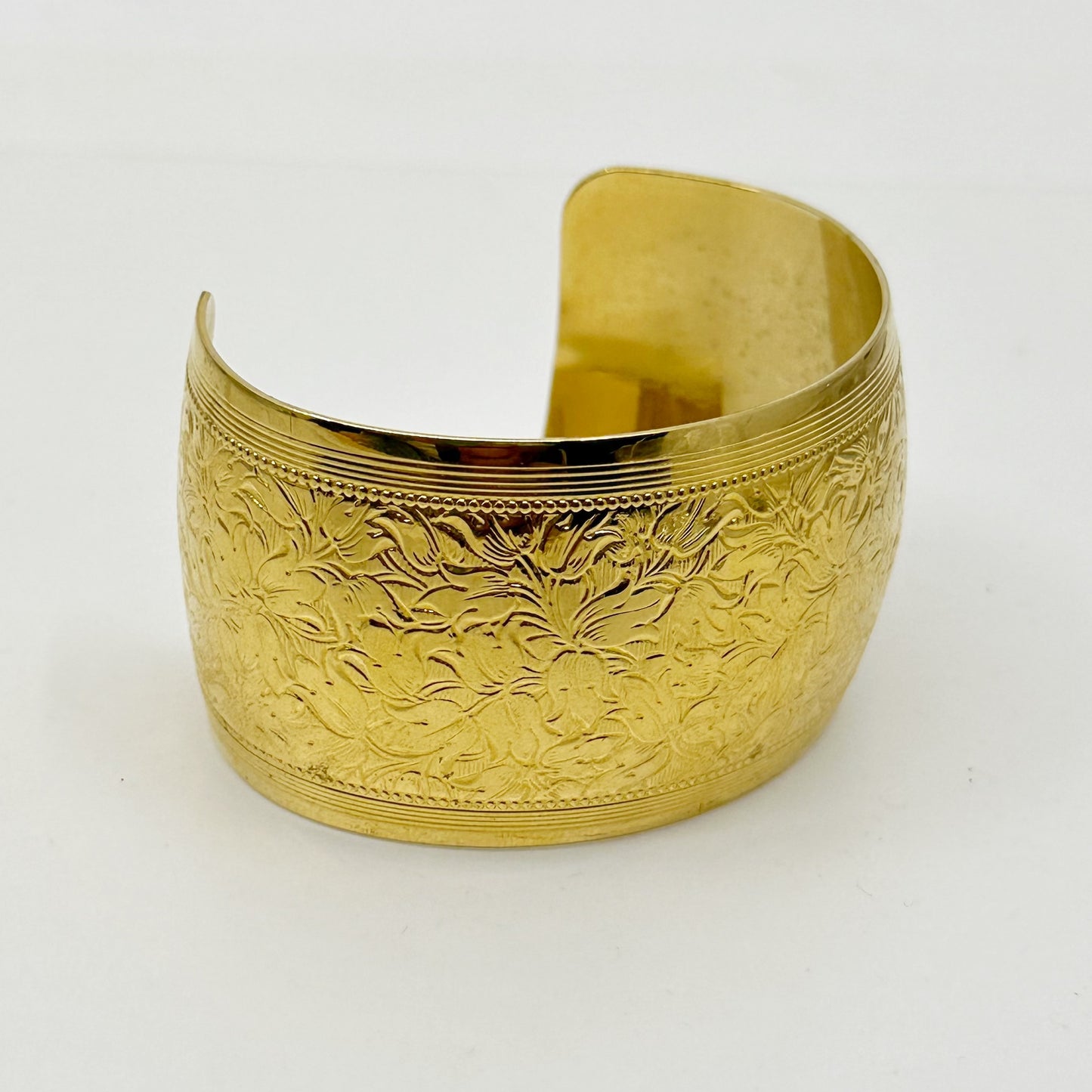 Vintage Gold Tone flower carved motif cuff bracelet