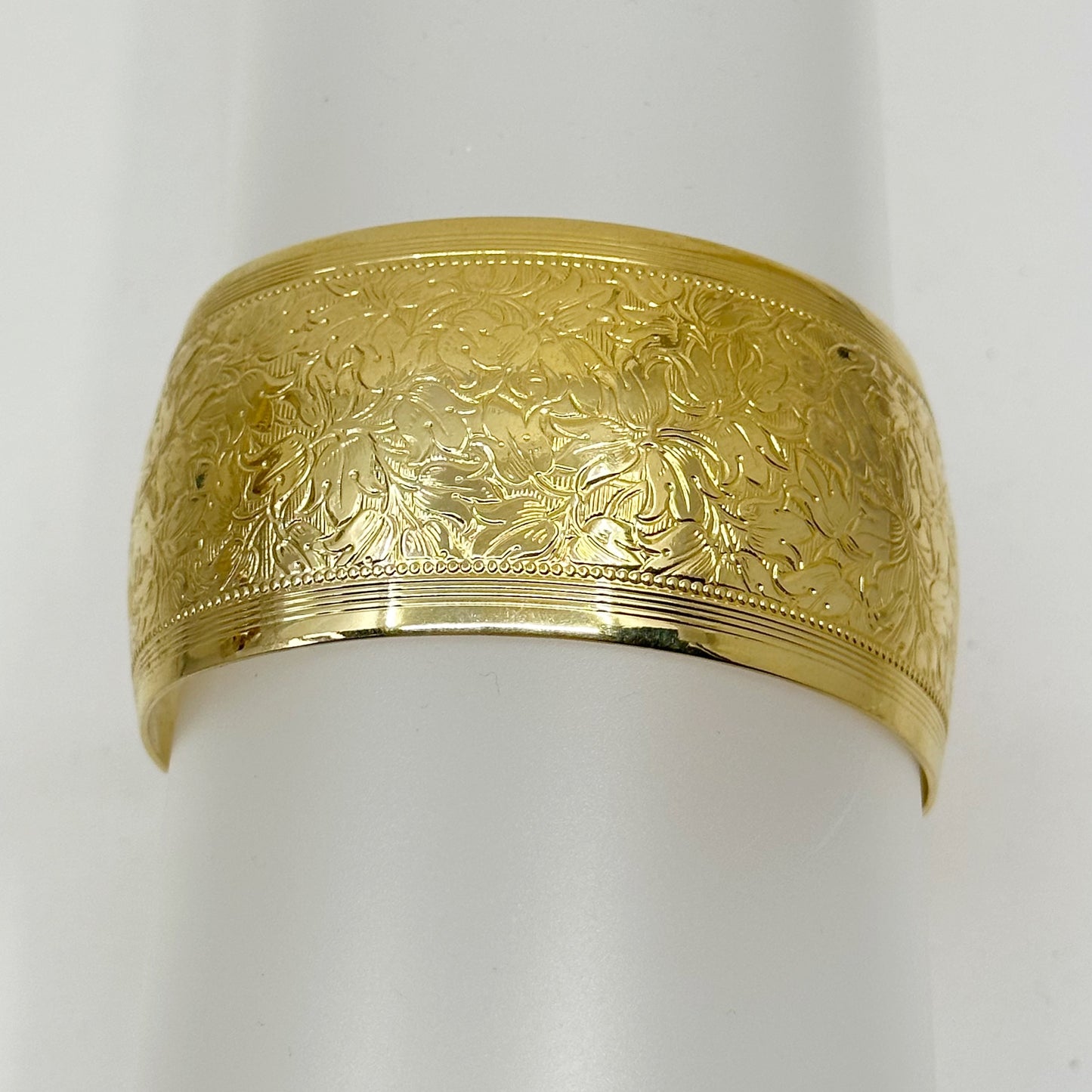 Vintage Gold Tone flower carved motif cuff bracelet