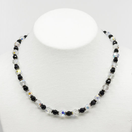 Hand Made sterling silver sandstone & crystal bead necklaceGM718