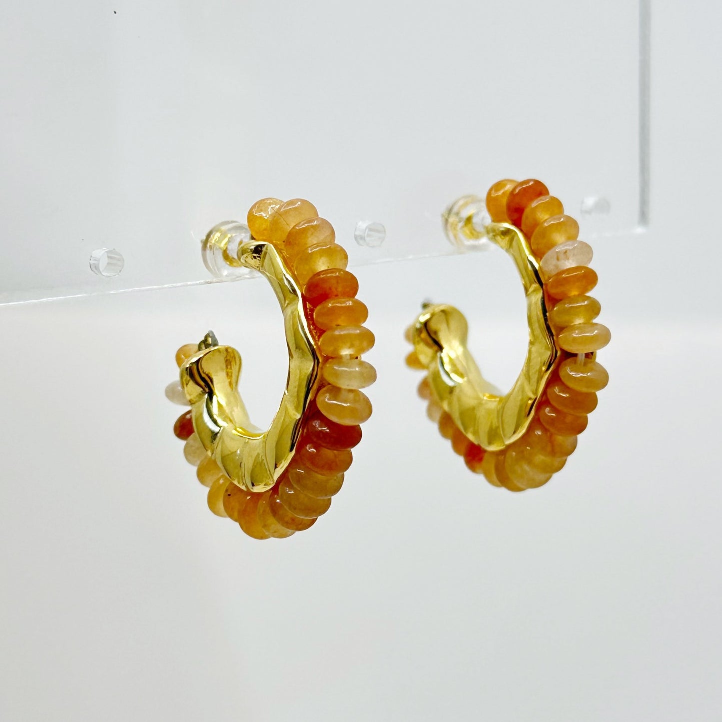 Gold Tone carnelian hoop earrings