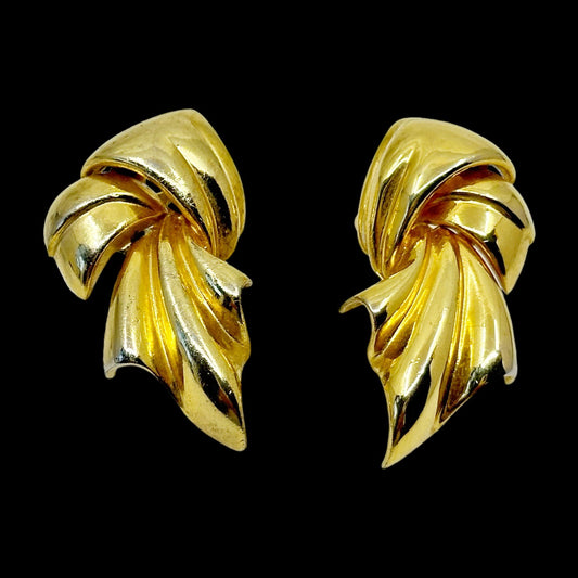 Piscitelli Gold tone Draped Knotted Scarf clip on Earrings