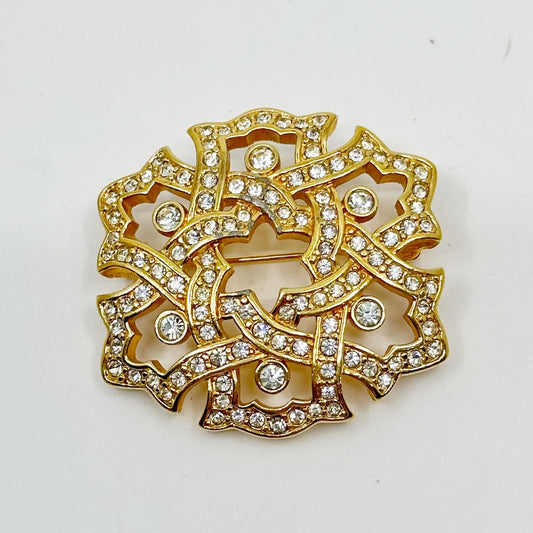 Swarovski pave crystal gold brooch