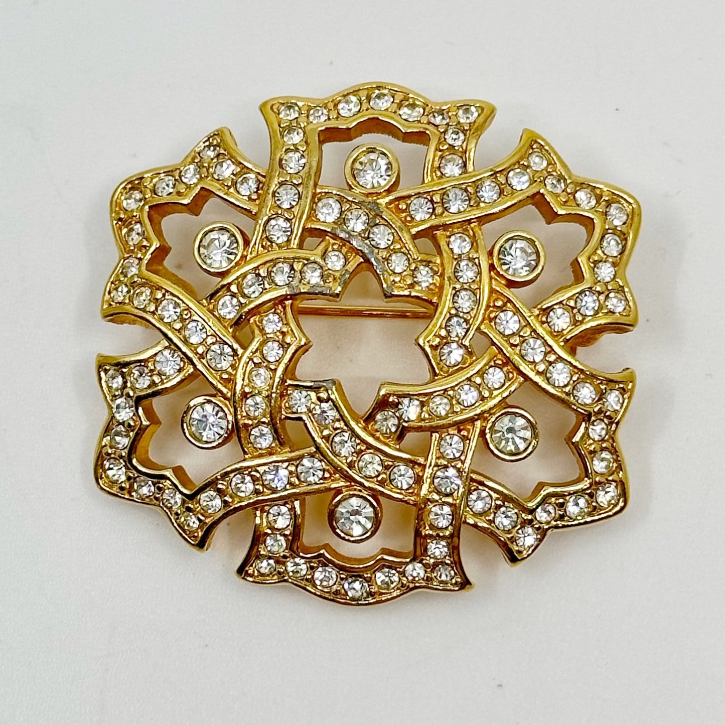 Swarovski pave crystal gold brooch