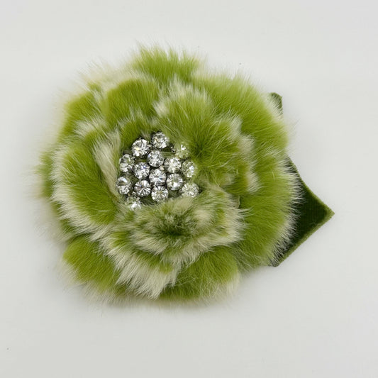 Hand Made fur & rhinestone flower brooch