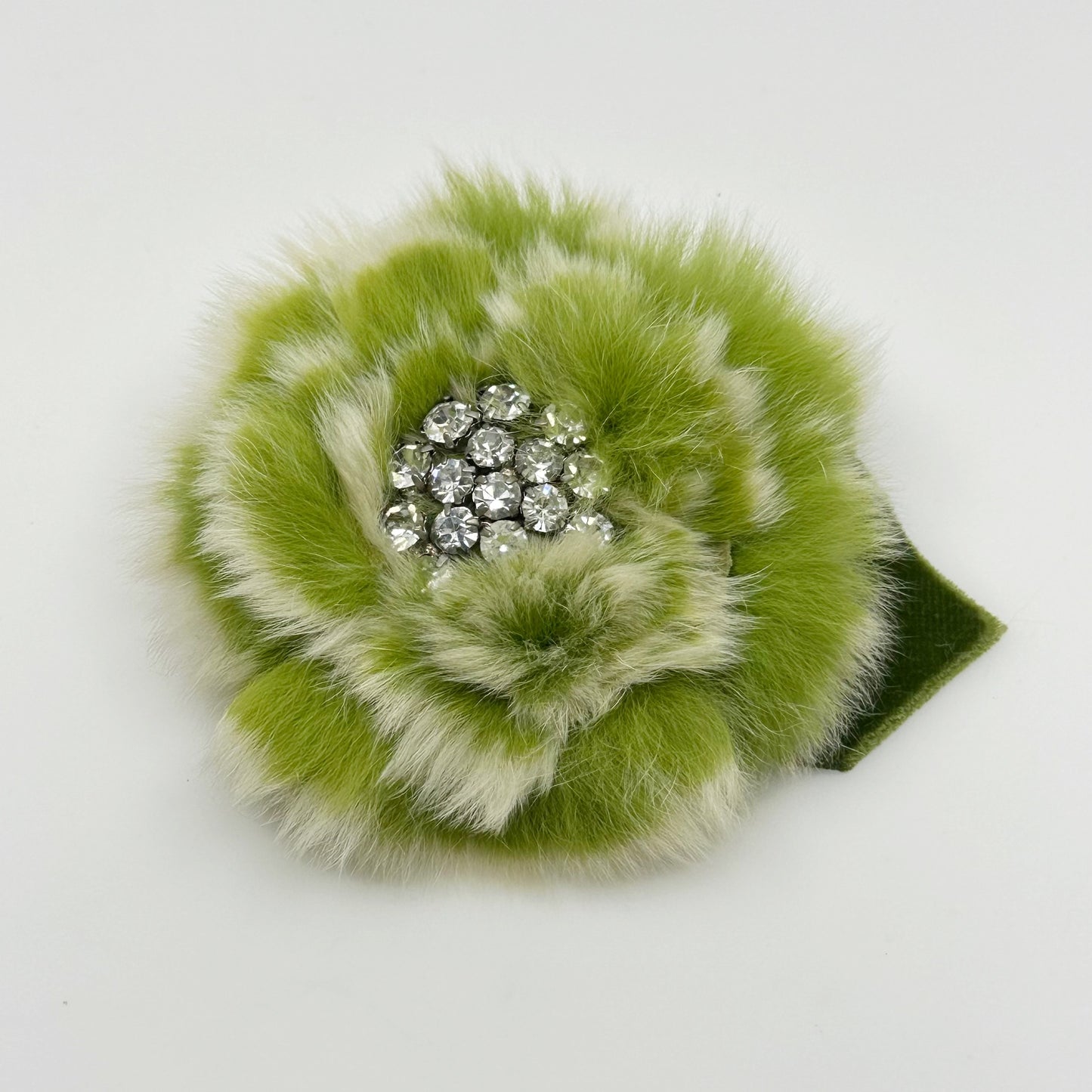 Hand Made fur & rhinestone flower brooch